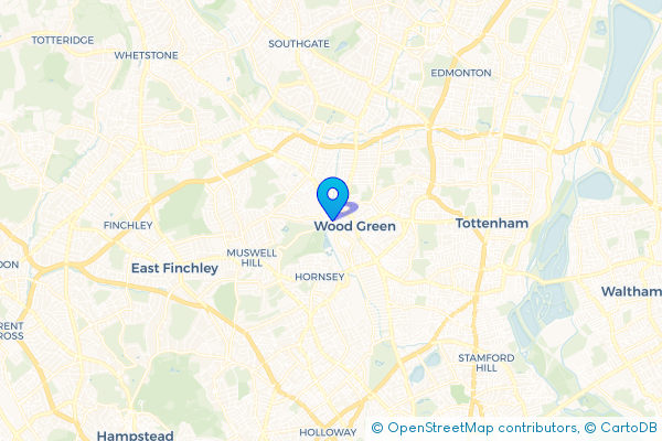 Coach Hire route map for Wood Green, Greater London