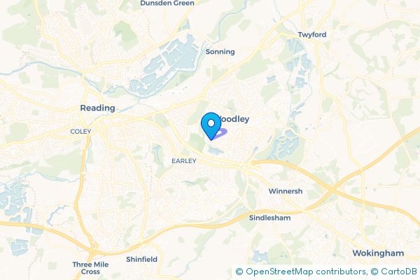 Coach Hire route map for Woodley, Berkshire
