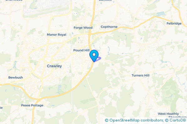 Coach Hire route map for Worth, West Sussex