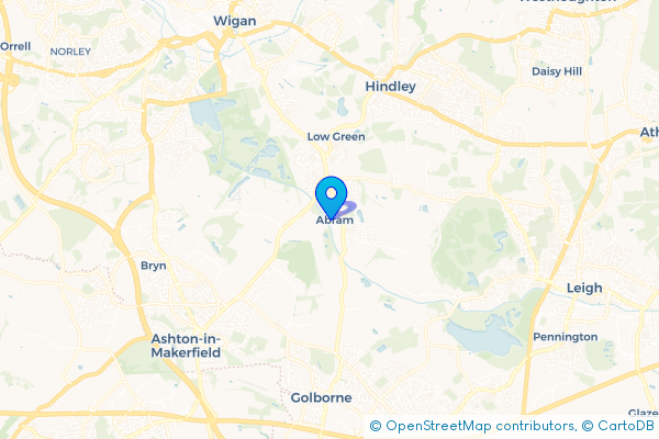 Minibus Hire route map for Abram, Greater Manchester