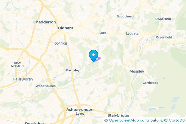 Minibus Hire route map for Alt Hill, Greater Manchester