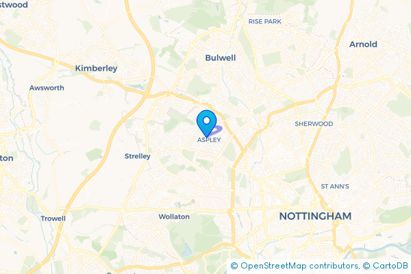 Minibus Hire route map for Aspley, Nottinghamshire