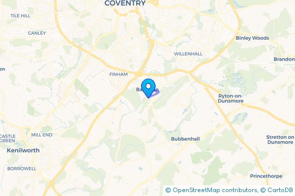 Minibus Hire route map for Baginton, Warwickshire