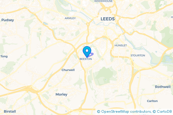 Minibus Hire route map for Beeston, West Yorkshire