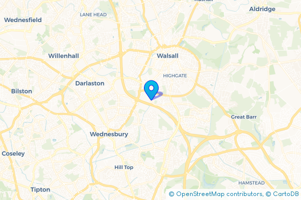 Minibus Hire route map for Bescot, West Midlands