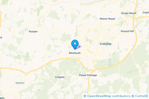 Minibus Hire route map for Bewbush, West Sussex