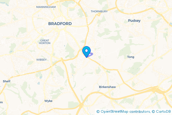 Minibus Hire route map for Bierley, West Yorkshire