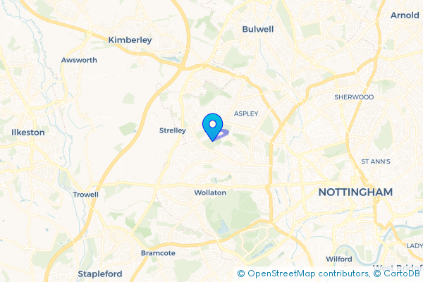 Minibus Hire route map for Bilborough, Nottinghamshire