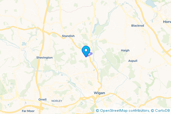Minibus Hire route map for Boar's Head, Greater Manchester