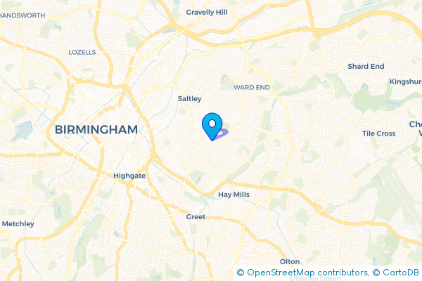 Minibus Hire route map for Bordesley Green, West Midlands