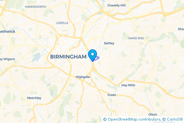 Minibus Hire route map for Bordesley, West Midlands