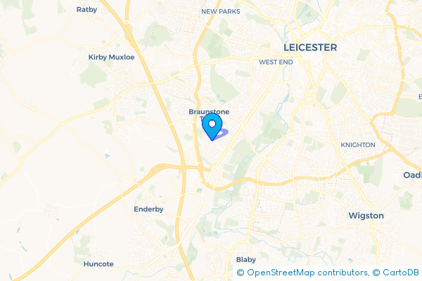 Minibus Hire route map for Braunstone Town, Leicestershire
