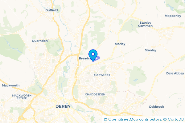 Minibus Hire route map for Breadsall, Derbyshire