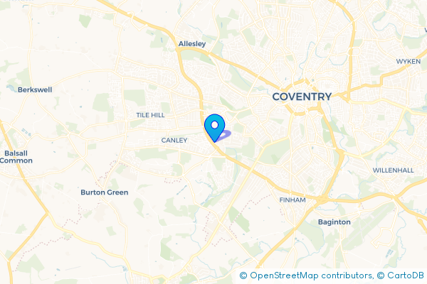 Minibus Hire route map for Canley, West Midlands