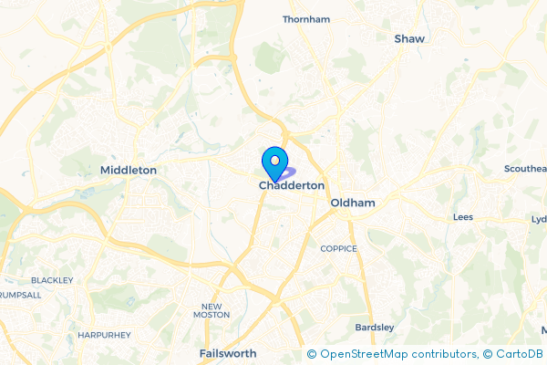 Minibus Hire route map for Chadderton, Greater Manchester