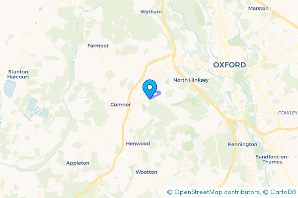 Minibus Hire route map for Chawley, Oxfordshire