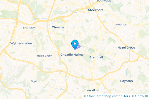 Minibus Hire route map for Cheadle Hulme, Greater Manchester