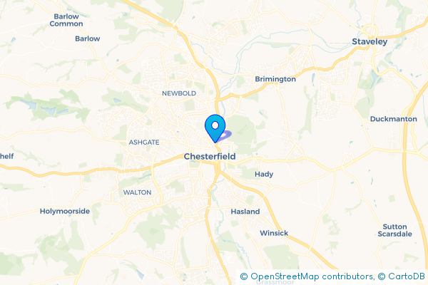 Minibus Hire route map for Chesterfield, Derbyshire