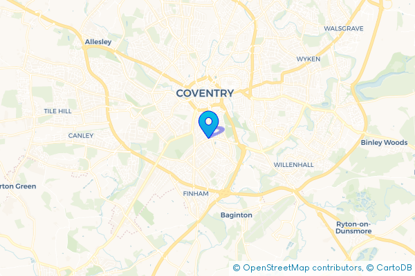 Minibus Hire route map for Cheylesmore, West Midlands