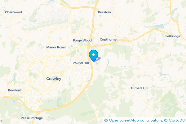 Minibus Hire route map for Crabbet Park, West Sussex
