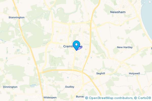 Minibus Hire route map for Cramlington, Northumberland