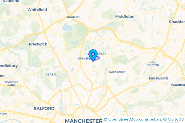Minibus Hire route map for Crumpsall, Greater Manchester