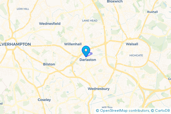 Minibus Hire route map for Darlaston, West Midlands
