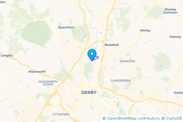 Minibus Hire route map for Darley Abbey, Derbyshire