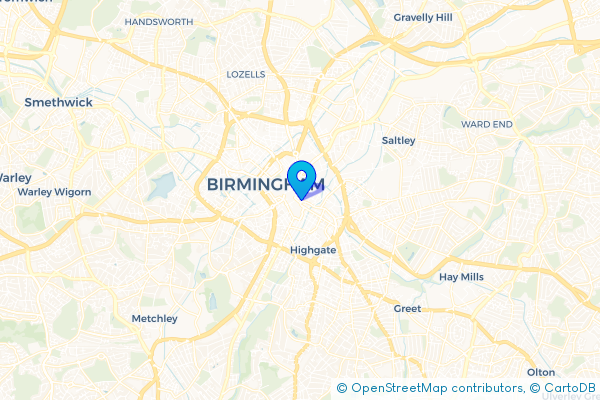 Minibus Hire route map for Digbeth, West Midlands