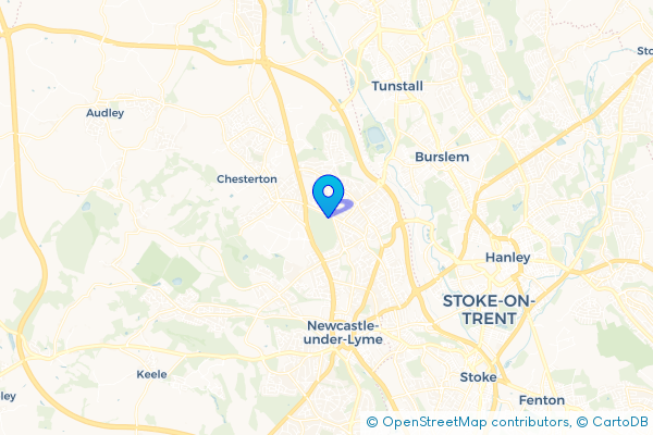 Minibus Hire route map for Dimsdale, Staffordshire