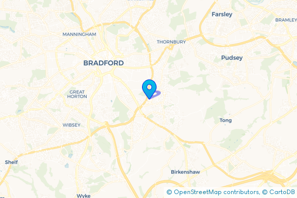 Minibus Hire route map for Dudley Hill, West Yorkshire