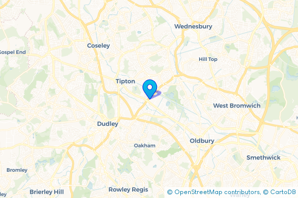 Minibus Hire route map for Dudley Port, West Midlands