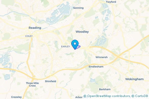 Minibus Hire route map for Earley, Berkshire