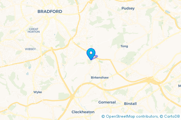 Minibus Hire route map for East Bierley, West Yorkshire