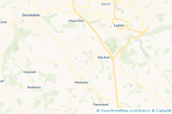 Minibus Hire route map for Aley Green, Bedfordshire