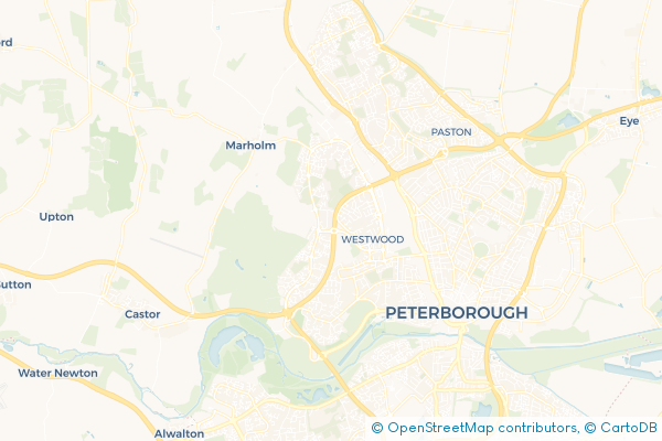 Minibus Hire route map for Bretton, Cambridgeshire