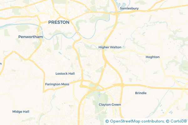 Minibus Hire route map for Bamber Bridge, Lancashire