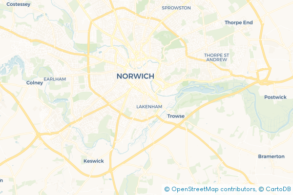 Minibus Hire route map for Lakenham, Norfolk