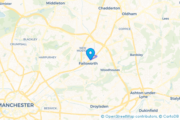 Minibus Hire route map for Failsworth, Greater Manchester
