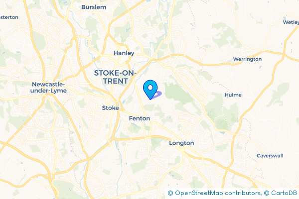 Minibus Hire route map for Fenton Low, Staffordshire