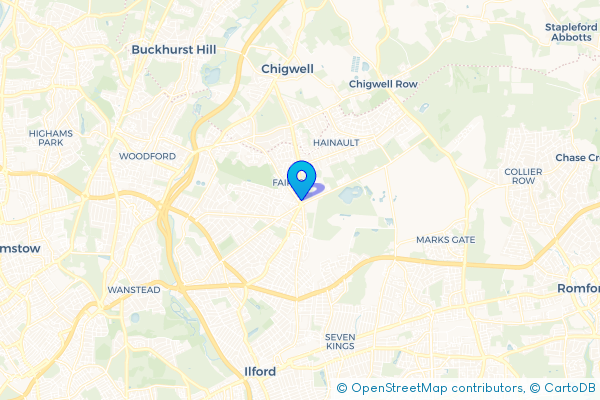 Minibus Hire route map for Fullwell Cross, Greater London