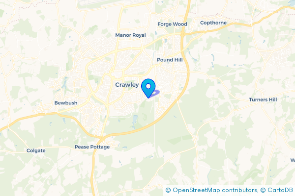 Minibus Hire route map for Furnace Green, West Sussex