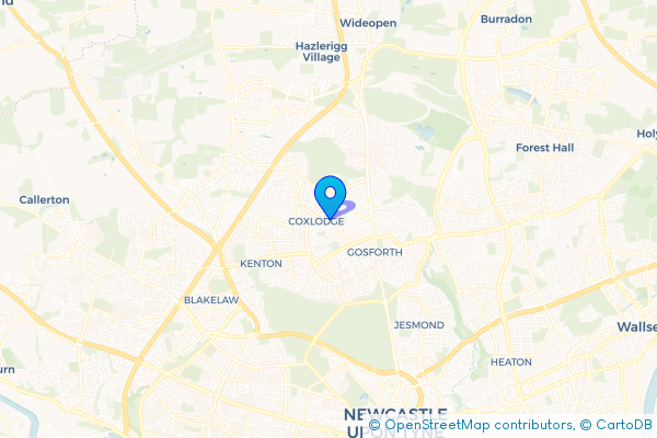 Minibus Hire route map for Gosforth, Tyne and Wear