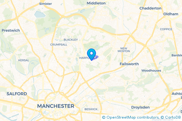Minibus Hire route map for Harpurhey, Greater Manchester