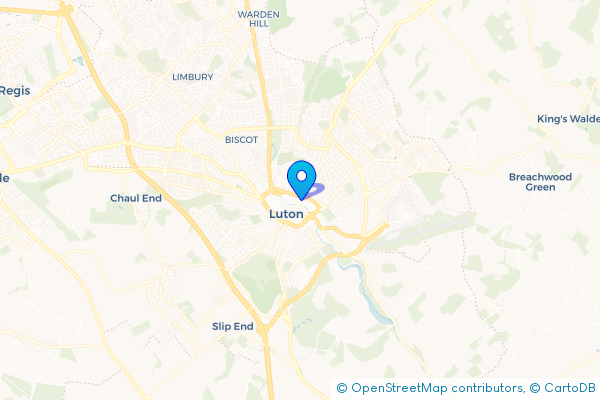 Minibus Hire route map for High Town, Bedfordshire