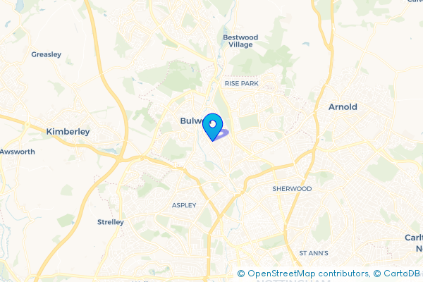 Minibus Hire route map for Highbury Vale, Nottinghamshire