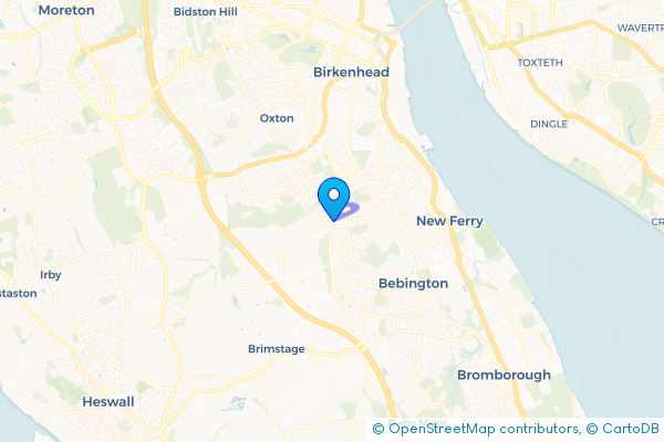 Minibus Hire route map for Higher Bebington, Merseyside
