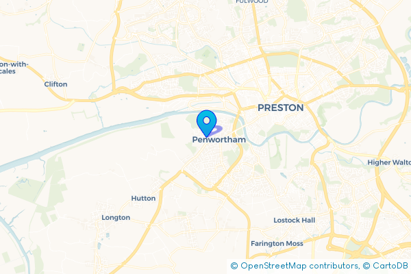 Minibus Hire route map for Higher Penwortham, Lancashire