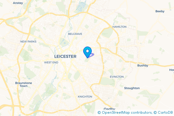 Minibus Hire route map for Highfields, Leicestershire