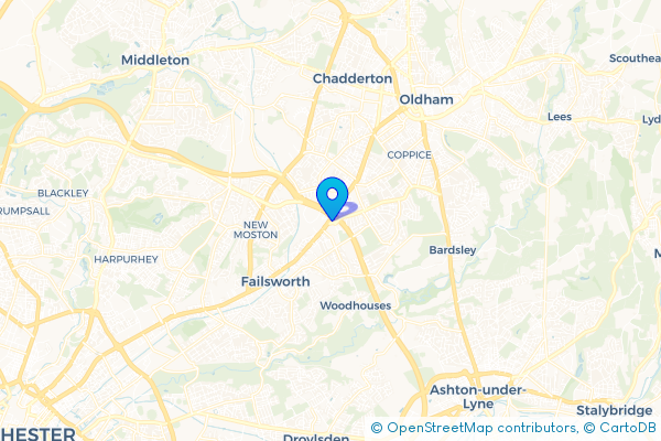 Minibus Hire route map for Hollinwood, Greater Manchester